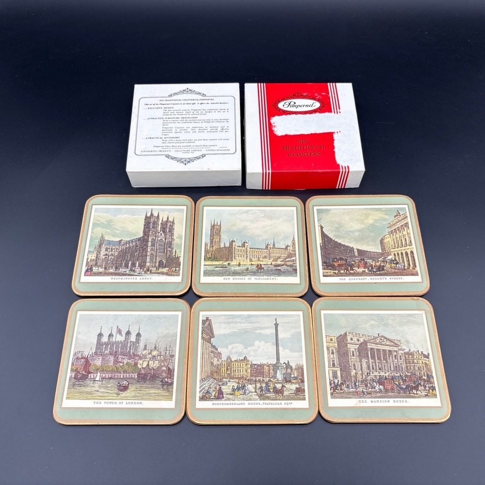 Vintage Pimpernel "19th Century London" Coasters Set of 6 Made in UK Celluware